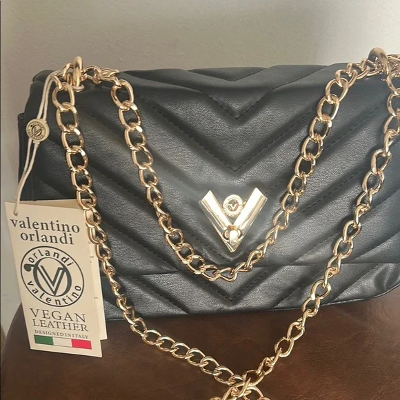 Valentino Orlandi Black Vegan Leather Shoulder Bag. NWT - Picture 4 of 9